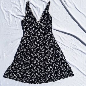 y2k printed midi dress navy blue leaf print gap size 4 cotton 28" waist